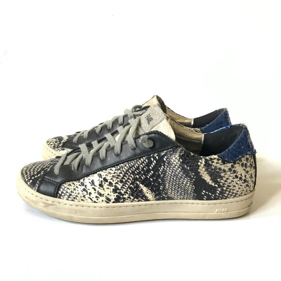 P448 John Twister Python Effect Sneakers Womens 37 7 Black Snake Leather Trainer - Picture 6 of 11